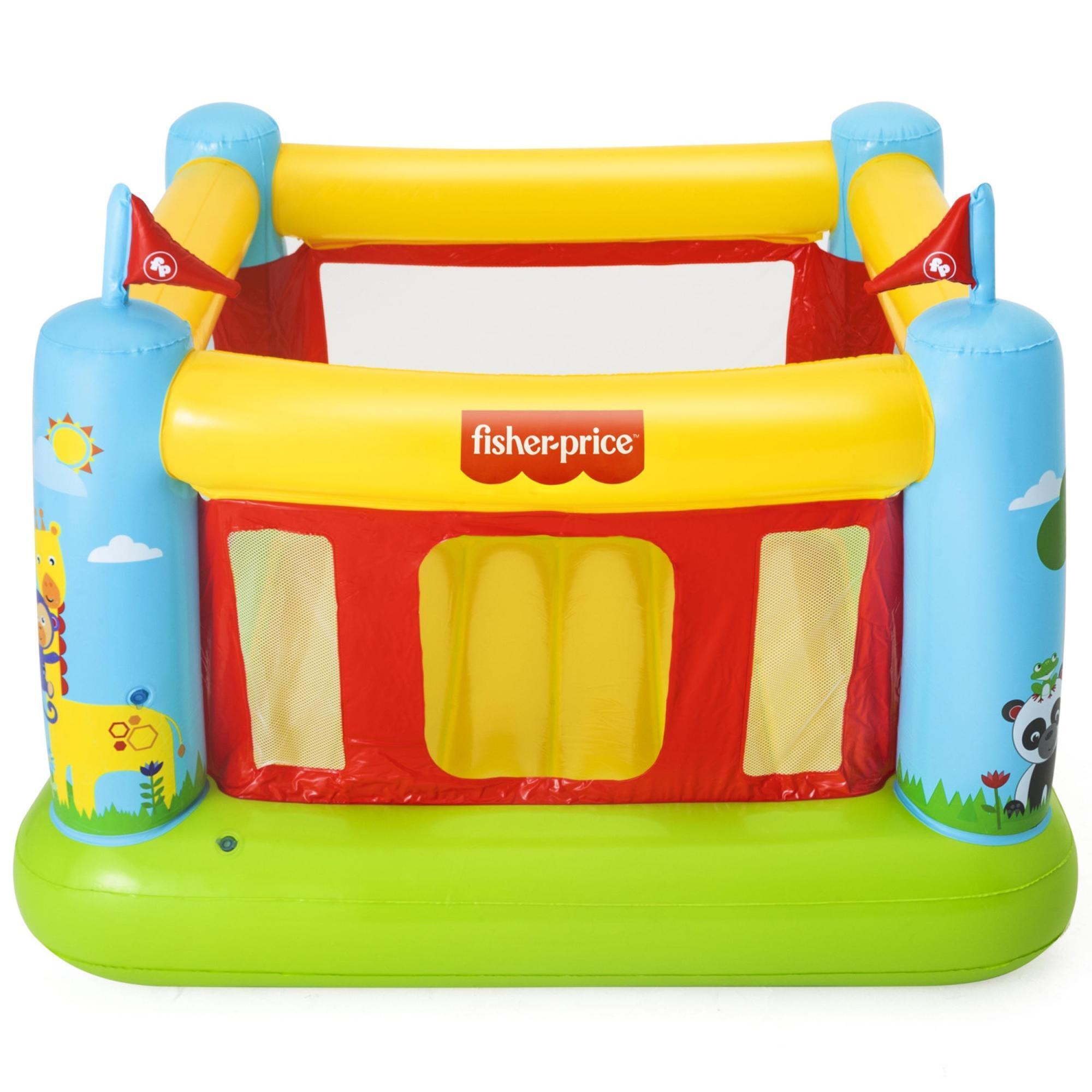 Bestway Fisher Price Bouncetastic Bouncer Inflatable Enclosed Playhouse, Animal Theme and Bright Color Center